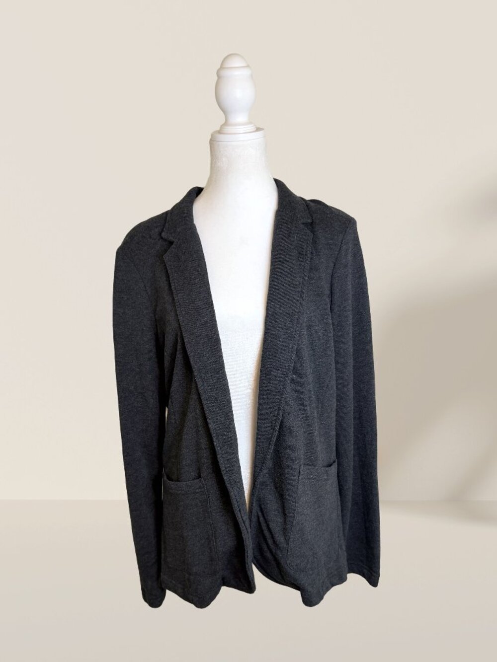 Fabletics Charcoal Gray Knit Blazer Sz L | Soft French Terry Athleisure